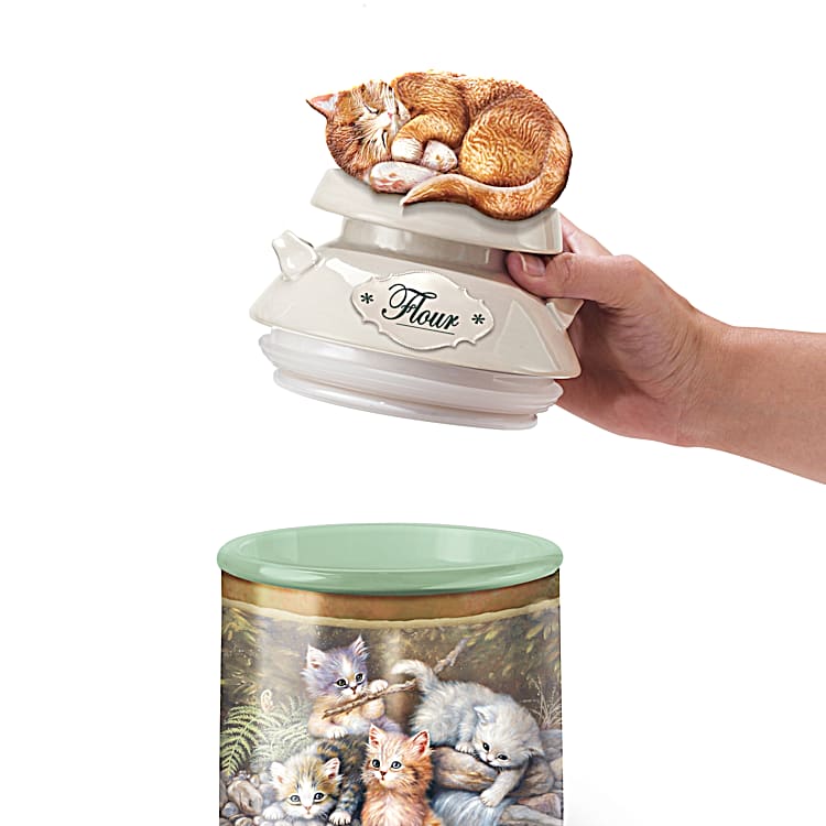 Jurgen Scholz Cozy Kittens Sculpted Cat Canister Collection With