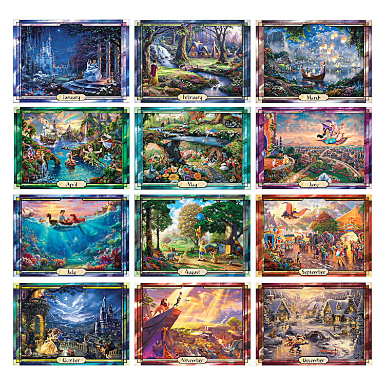 ダンバリーミント　ディズニー永久カレンダー Thomas Kinkade Magical Seasons Of Disney Illuminated Stained Glass
