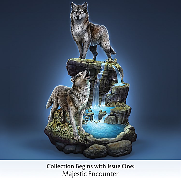 Cascading Waters Illuminated Wolf Sculpture Collection