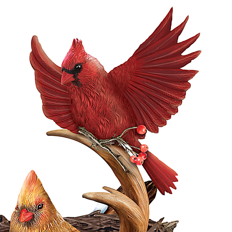 Natures Masterpieces Hand-Painted Songbird & Antler Sculpture Collection  Featuring Realistic Nests With Mahogany-Finish Bases