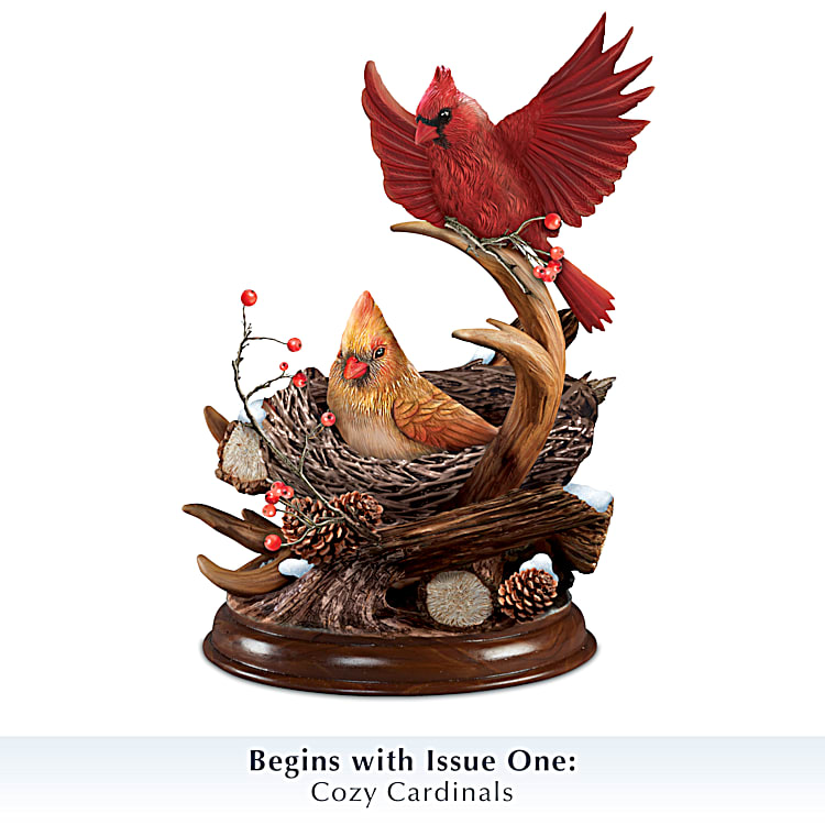 Natures Masterpieces Hand-Painted Songbird & Antler Sculpture Collection  Featuring Realistic Nests With Mahogany-Finish Bases