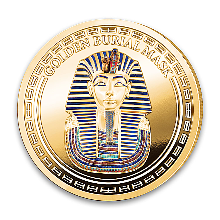 King Tutankhamun 100th Anniversary 24K Gold Plated Proof Coin Collection Adorned With Egyptian Hieroglyphs And Full