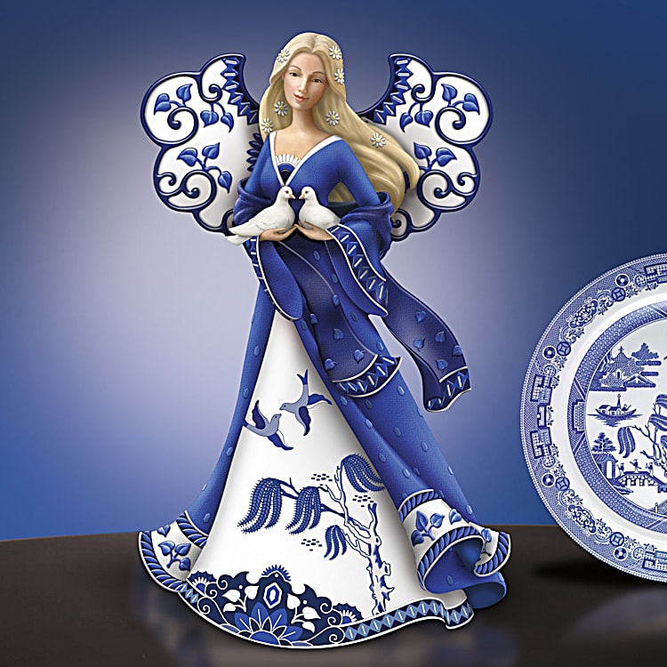 The Angelic Beauties Of Blue Willow Angel Figurine Collection Inspired By  The Blue Willow China Pattern With Fabric-Like Accents By Artist Karen Hahn