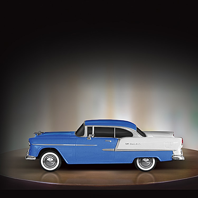 Tri Five 1 24 Scale Chevrolet Bel Air 3 Car Sculpture Collection That Includes The 1955 1956 1957 Models With A Chrome Accented Display Case