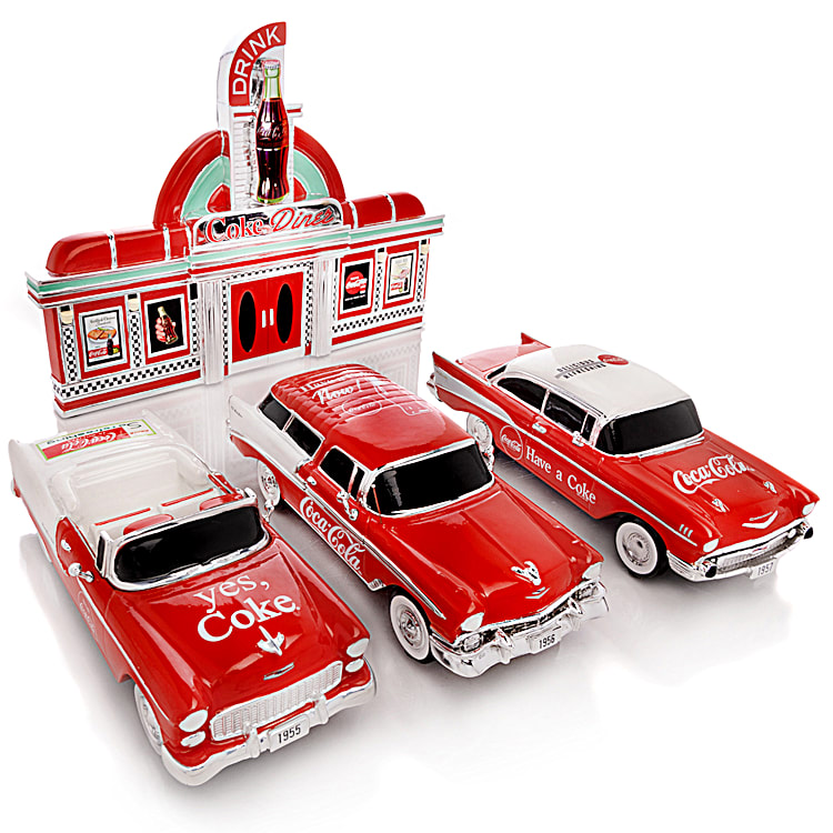 COCA COLA Classic Refreshment Sculpture Collection Featuring A 1950s Inspired Diner Three 1 24 Scale Chevy Bel Air Sculptures Known As The Tri Five