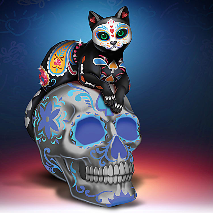 A Fur-ever Love Dia De Los Muertos Sugar Skull Cat Figurine