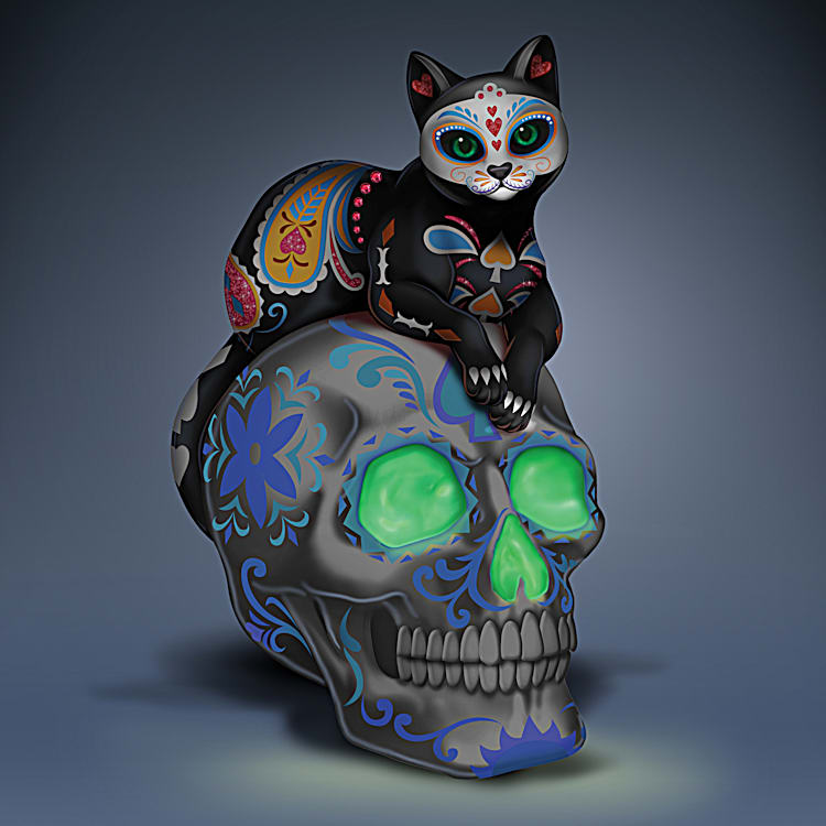 A Fur-ever Love Dia De Los Muertos Sugar Skull Cat Figurine