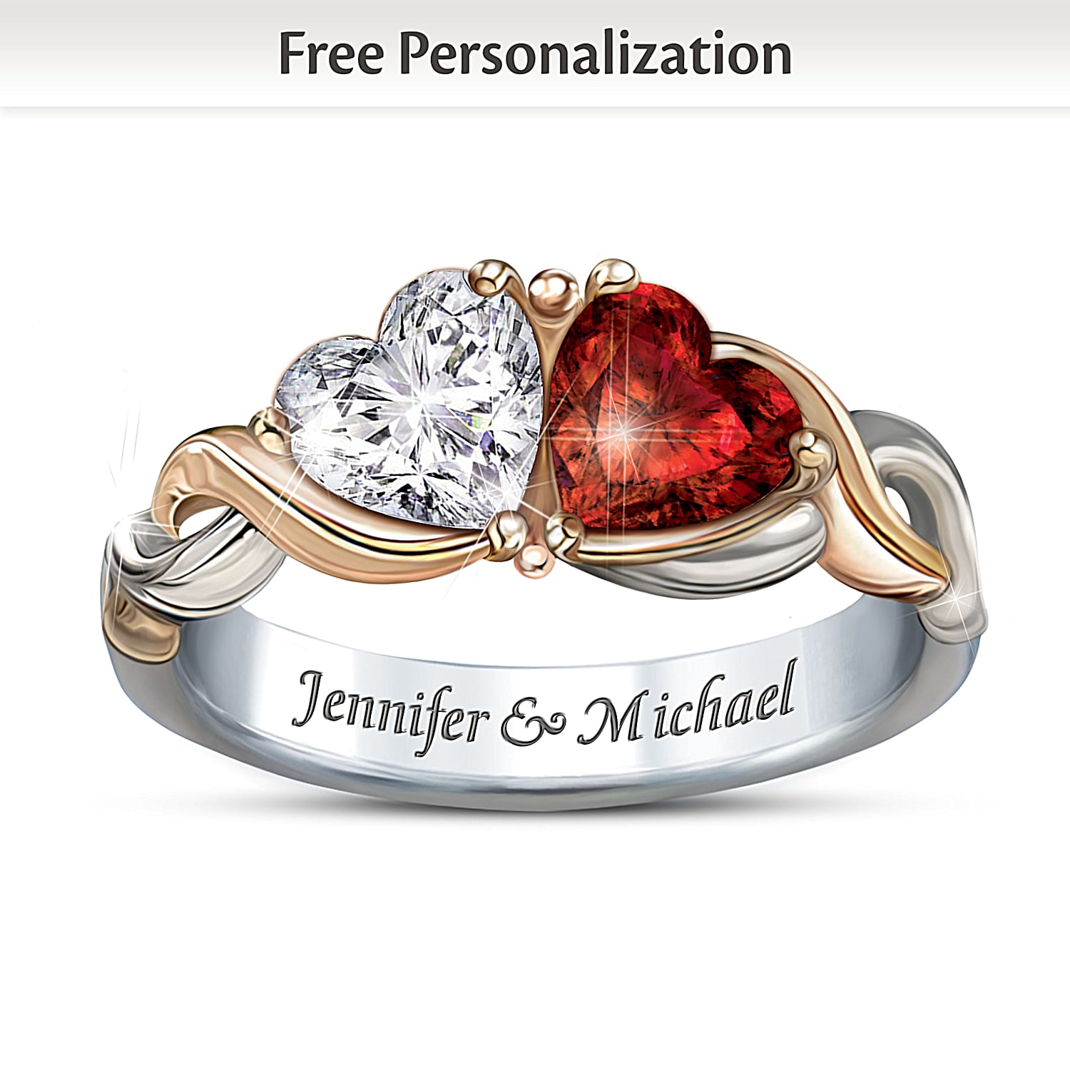 Two Hearts, One Love Heart-Shaped Personalized Ring: Romantic