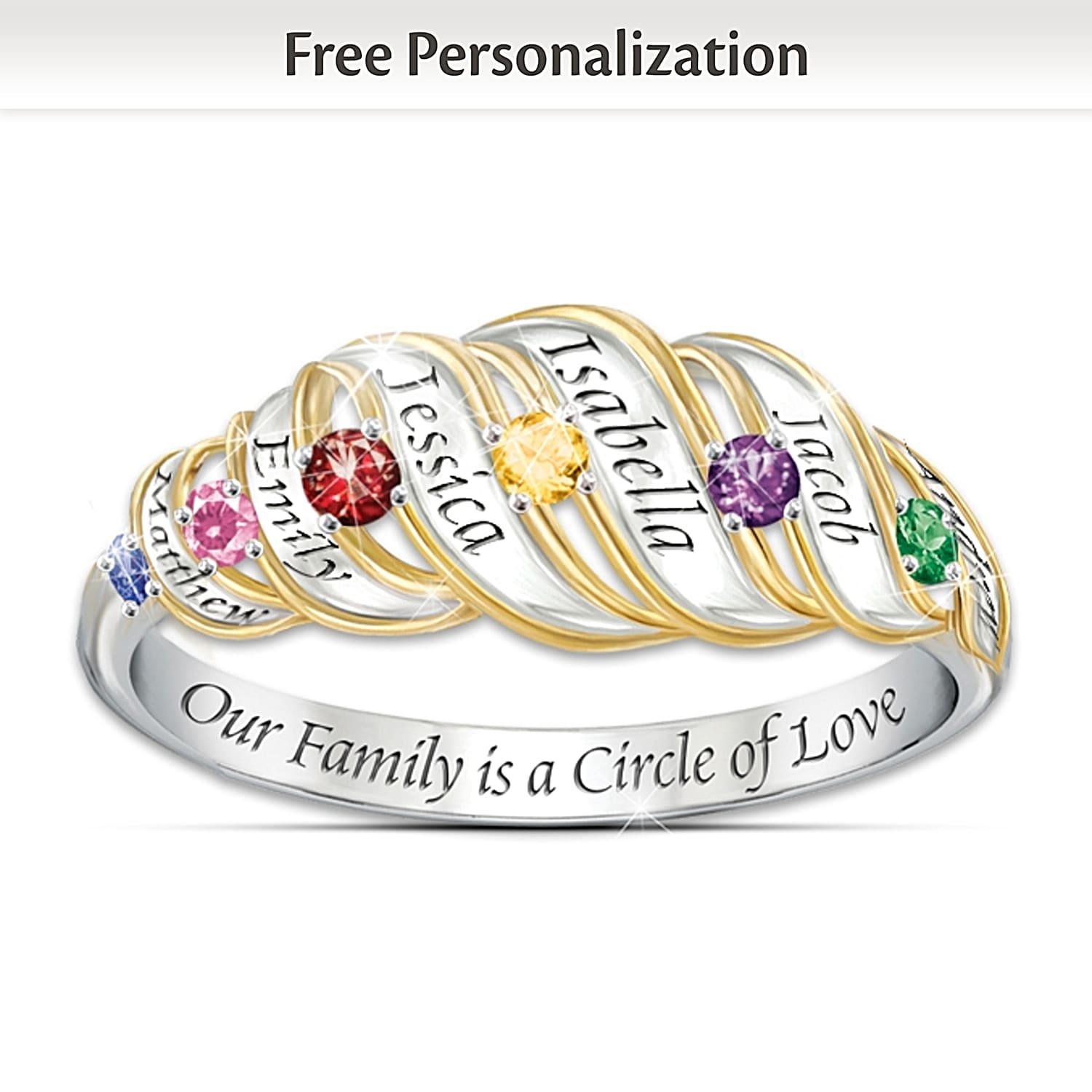 Our Family Is A Circle Of Love Sterling Silver Personalized Birthstone Ring