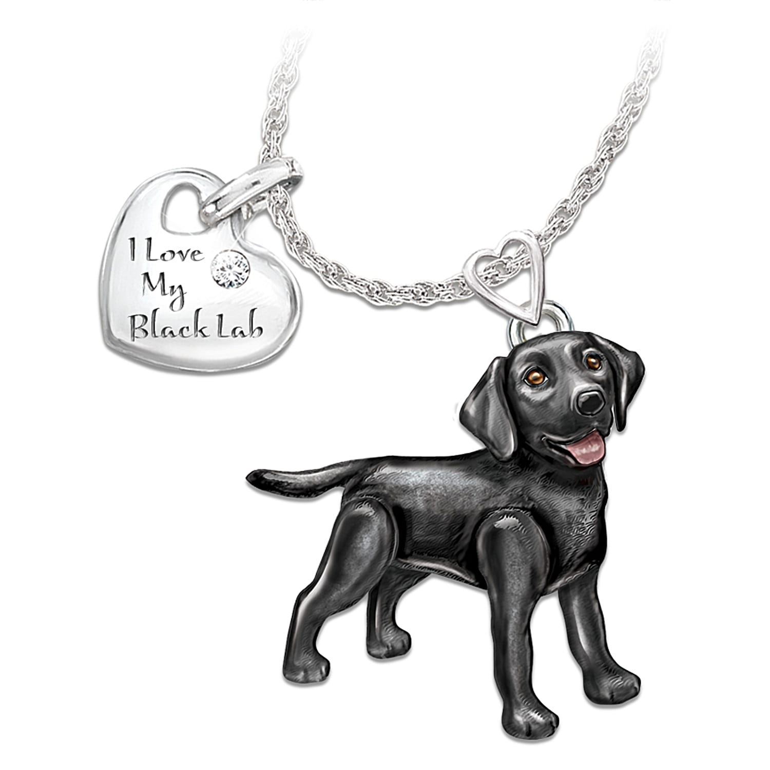 Pendant Necklace Playful Pup Black Lab Diamond Pendant Necklace