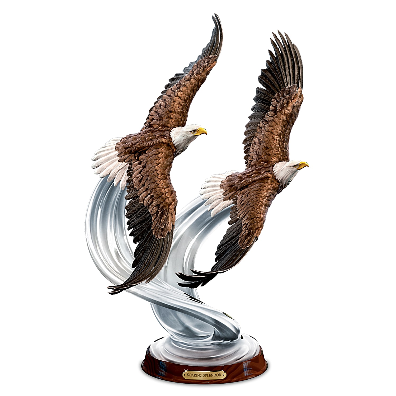 American Bald Eagle Soaring Splendor Hand-Painted Sculpture With  Crystalline Swirls