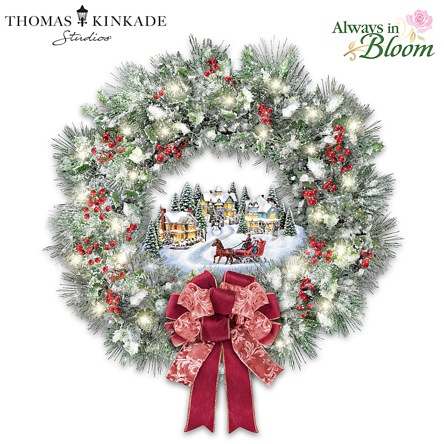 Thomas Kinkade A Holiday Homecoming Lighted Musical Christmas Wreath