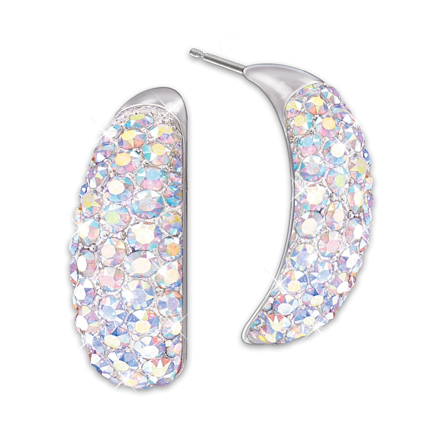 Aurora Borealis Rhodium Plated Earrings Featuring A Unique Arched Design That Recreates The Northern Lights Sweeping Prisms Of Colour Adorned With 98 Swarovski Crystals