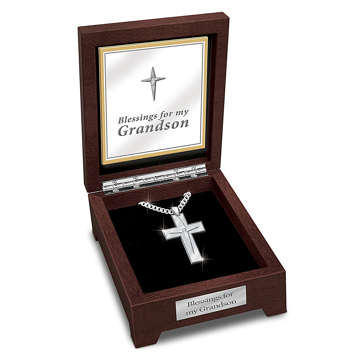 Blessed Grandson Men s Stainless Steel Religious Cross Pendant