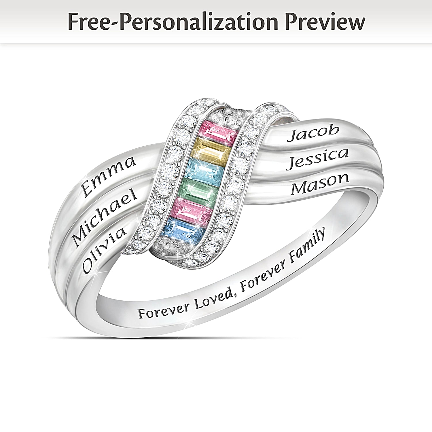 Sterling Silver Forever Family Personalized Birthstone Ring
