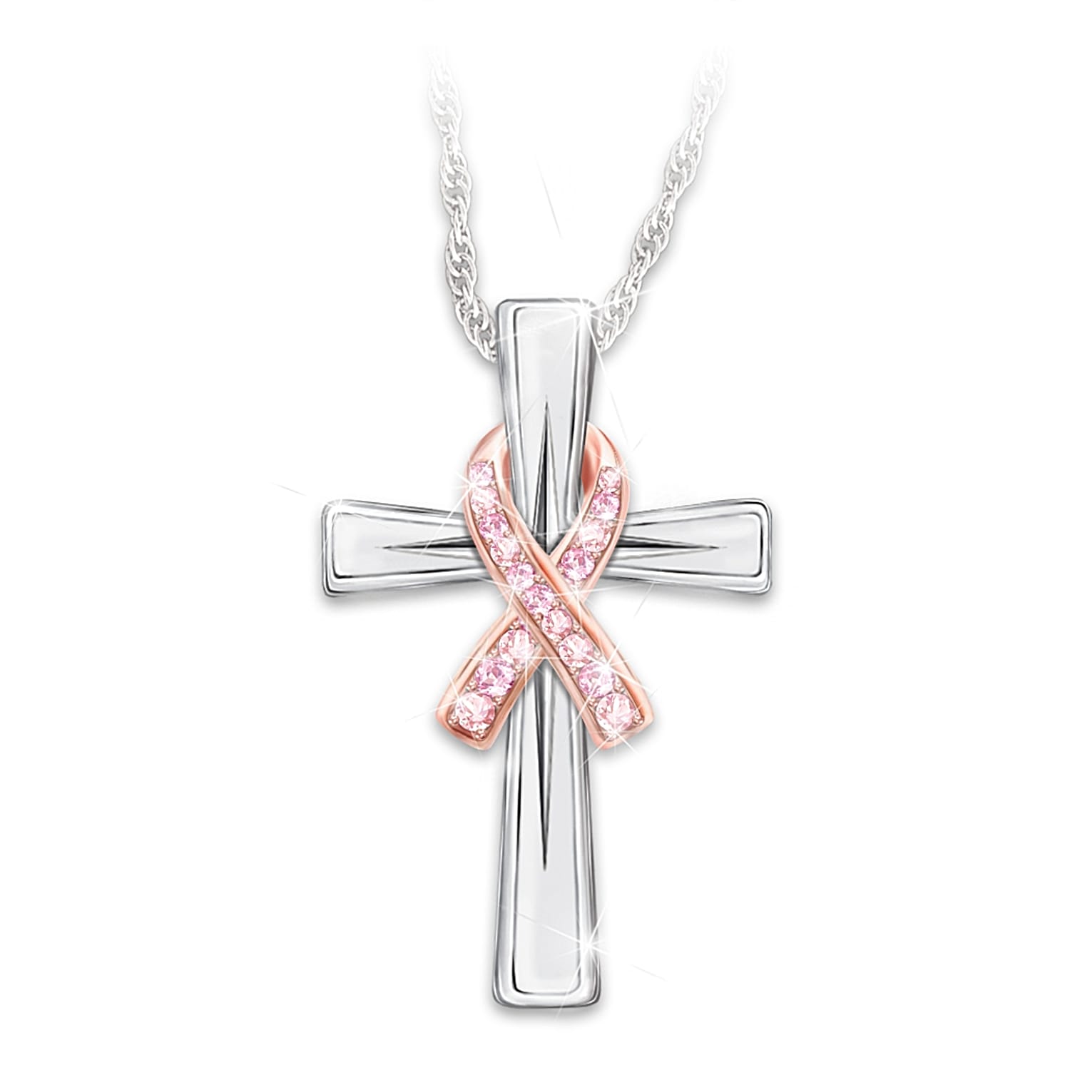 Faith and Hope Breast Cancer Awareness Women s Sterling Silver Pendant Necklace