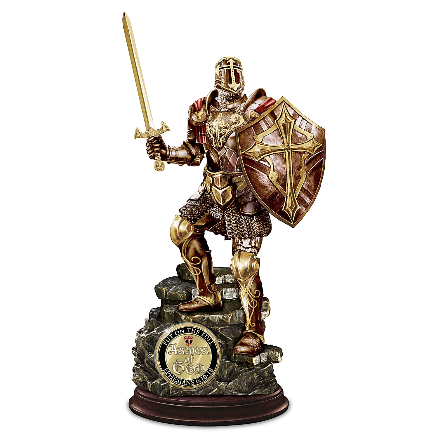 Armour Of God Cold-Cast Bronze Sculpture With Two-Sided 24K Gold