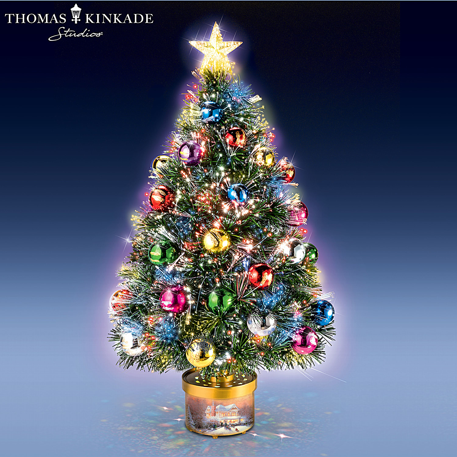 Thomas Kinkade Wonderlight Rotating Tabletop Christmas Tree