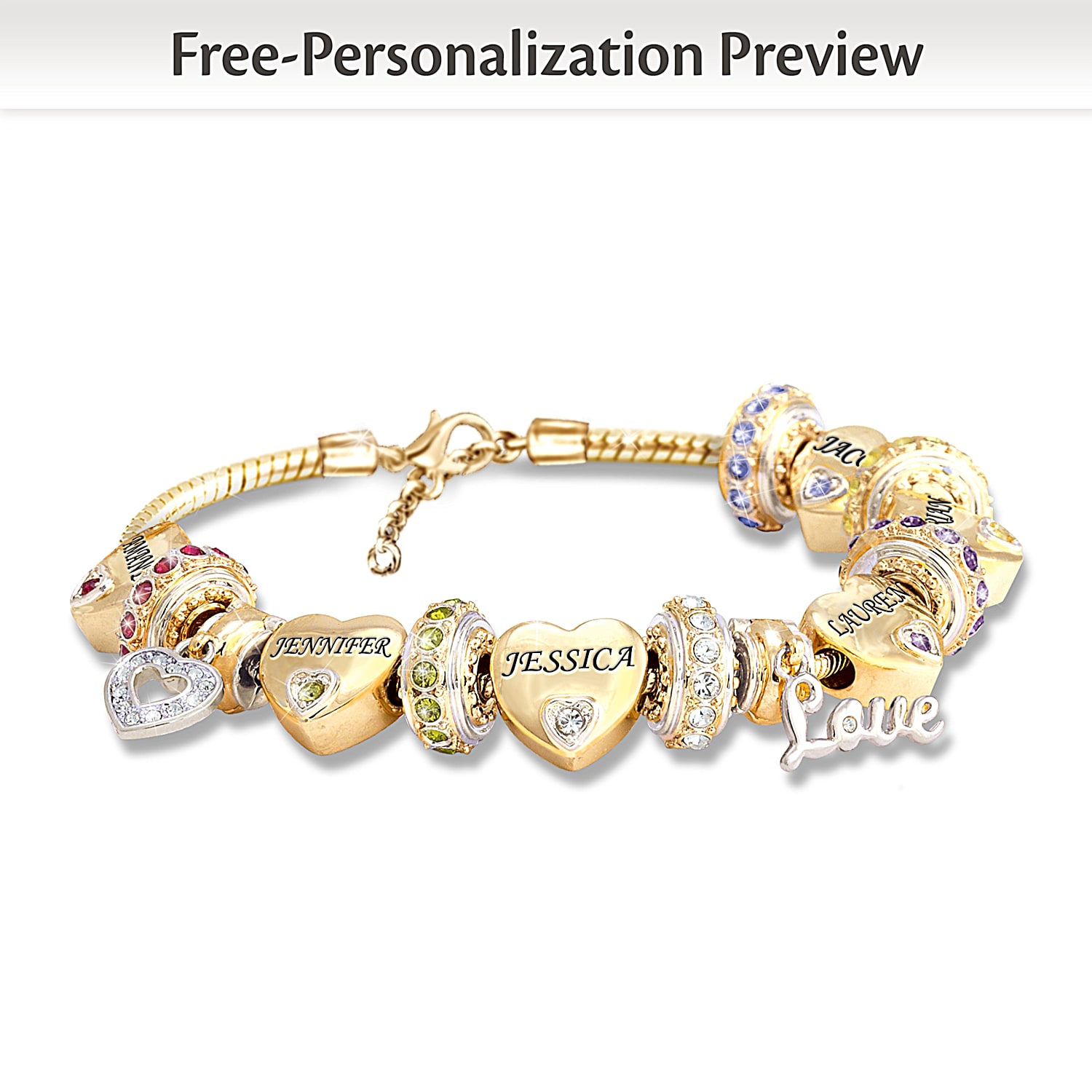 Forever In A Mothers Heart Womens 18K Gold Plated Personalized Birthstone Bracelet With Swarovski Crystals