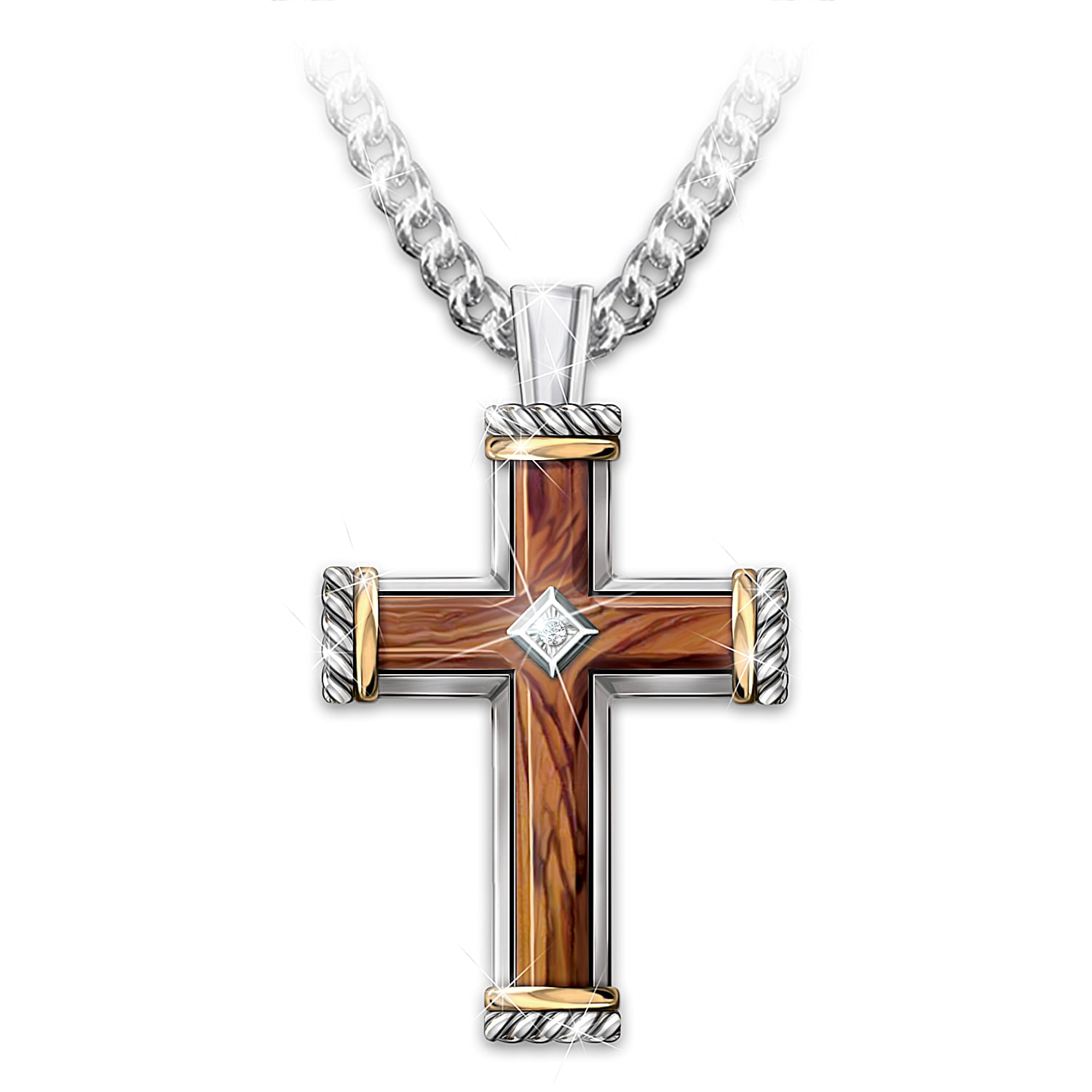 Rooted In Faith Mens Stainless Steel Religious Cross Pendant