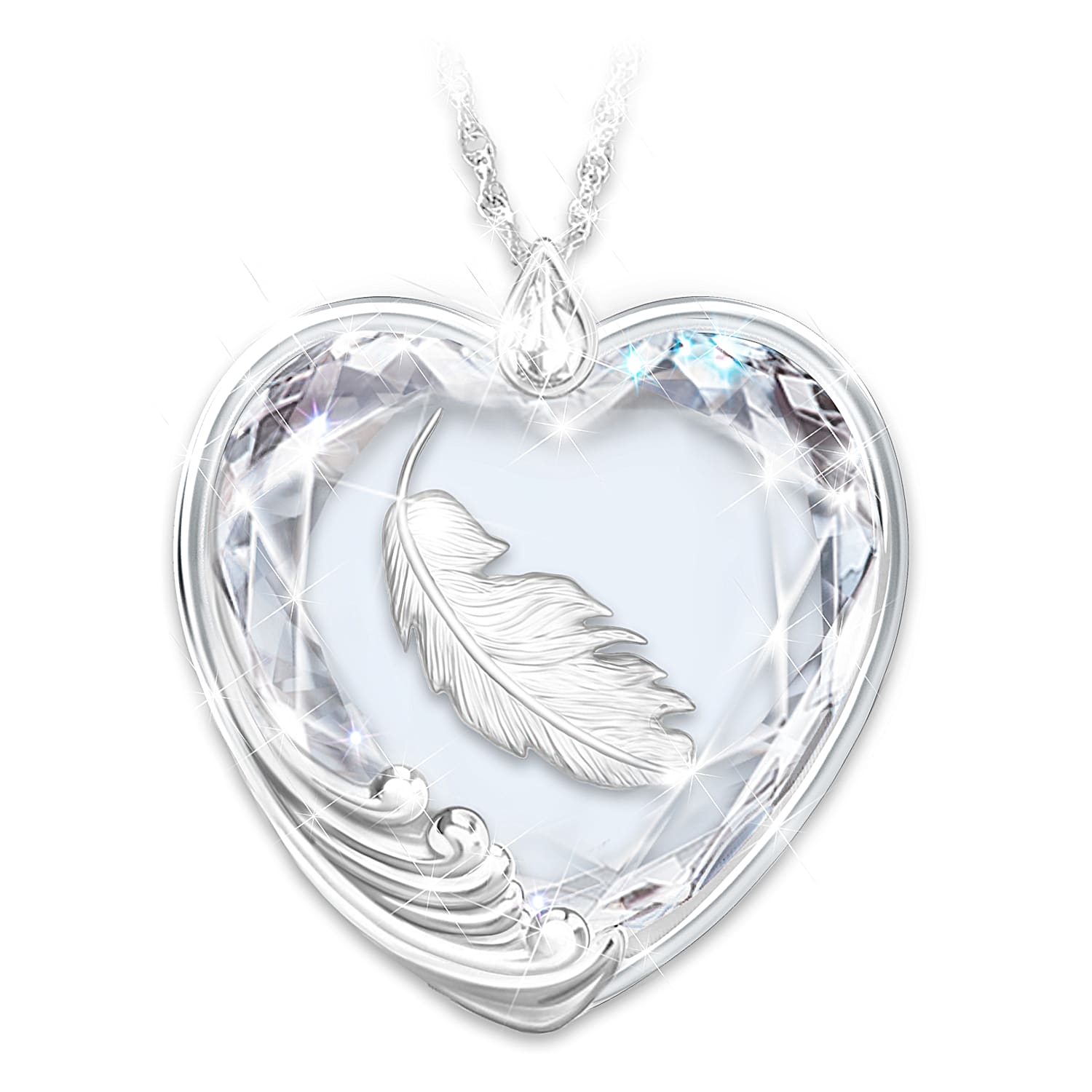Touch Of An Angel Sterling Silver Plated Crystal Pendant Necklace
