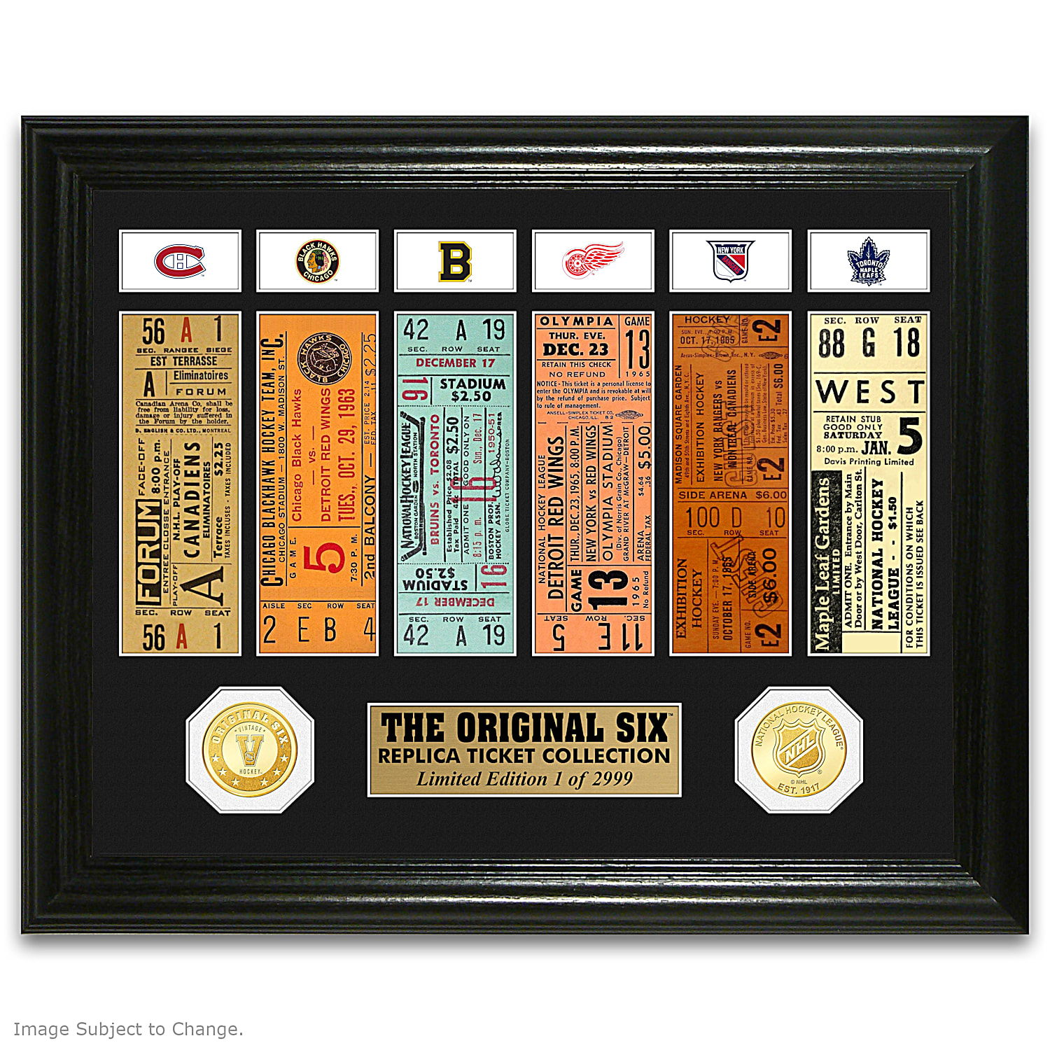 The Original Six™ NHL® Ticket Wall Decor Featuring 2 Bronze Medallions