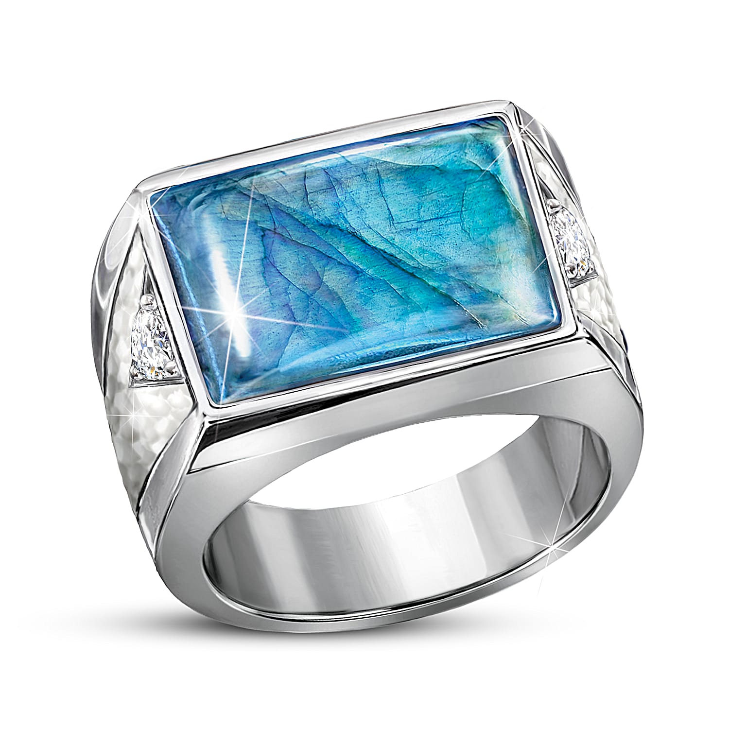 Frozen Fire Mens Sterling Silver-Plated Ring Adorned With A