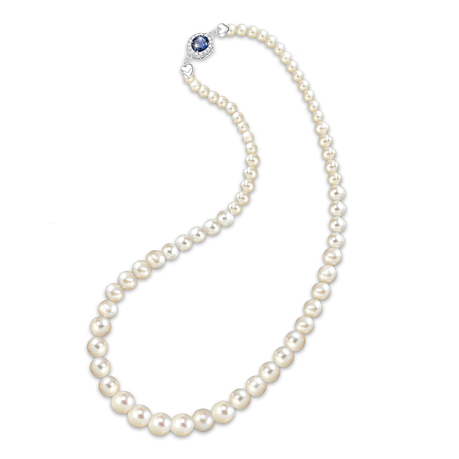 Pearls Of Wisdom Sterling Silver Plated Mother-Of-Pearl Necklace Inspired  By Princess Diana Adorned With A Simulated Sapphire And Simulated Diamonds
