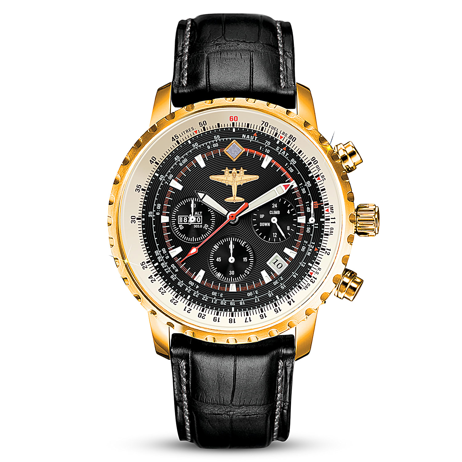 Mosquito Mens Stainless Steel Watch With Golden Plated Accents And