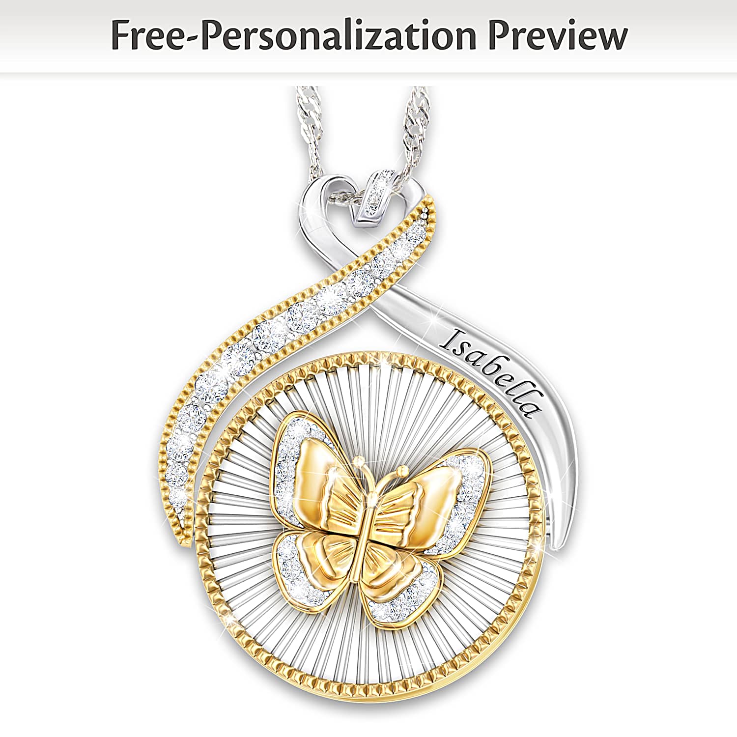 The Magic Of Believing Personalized Granddaughter Spinning Butterfly Pendant Necklace With 18K Gold Plated Accents And Adorned With Over 50 Crystals
