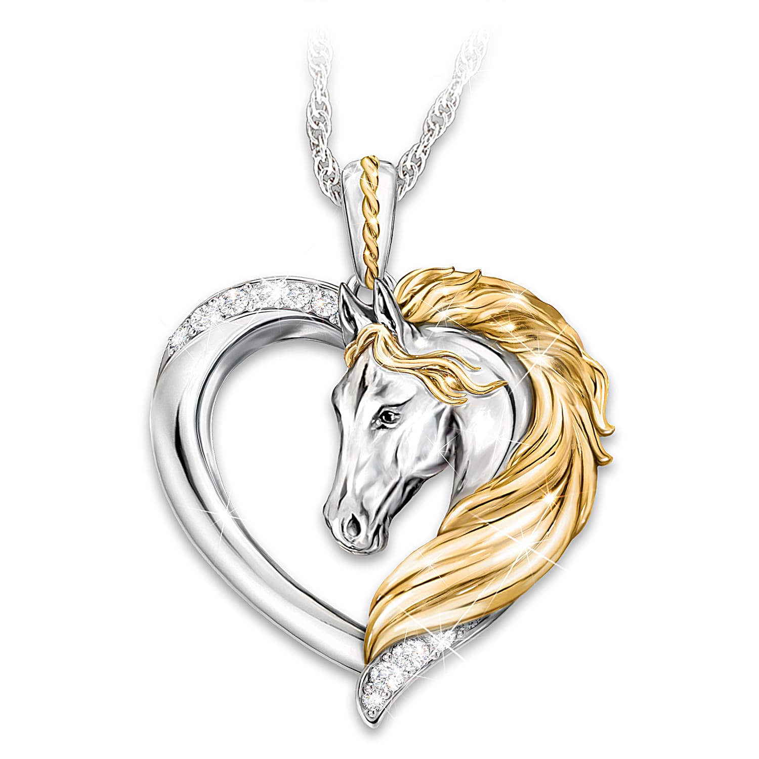 Gentle Spirit Womens Heart Shaped Sculpted Horse Pendant Necklace Adorned With Clear Crystals