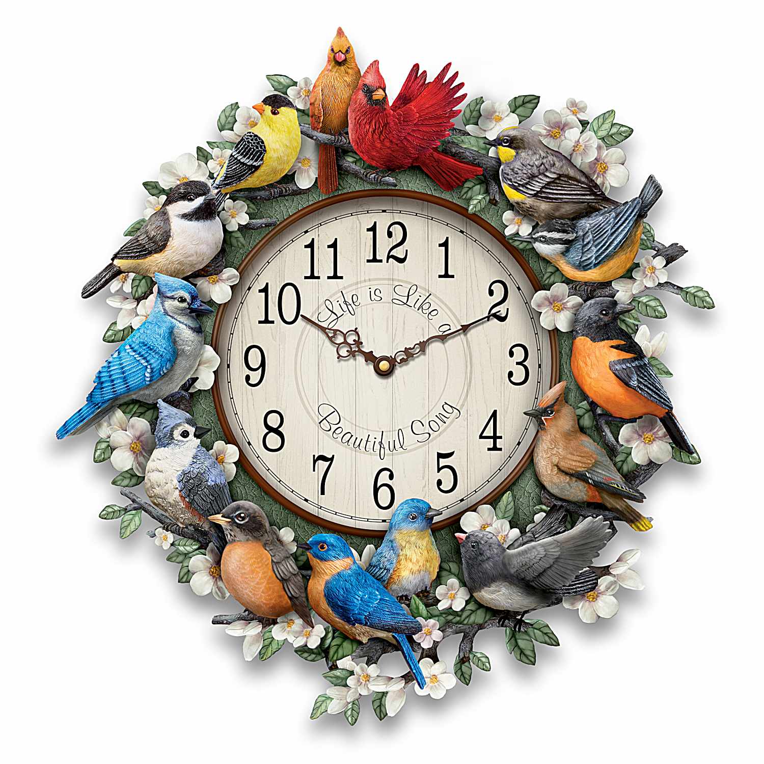 展示美品 TIME＆STYLE night bird シングル Songbird Melodies Sculptural Wall Clock Featuring 12 Hand-Painted