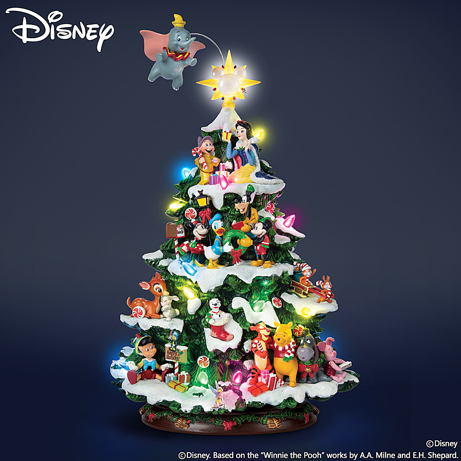 Disney Illuminated Tabletop Christmas Tree Adorned With 19 Of The