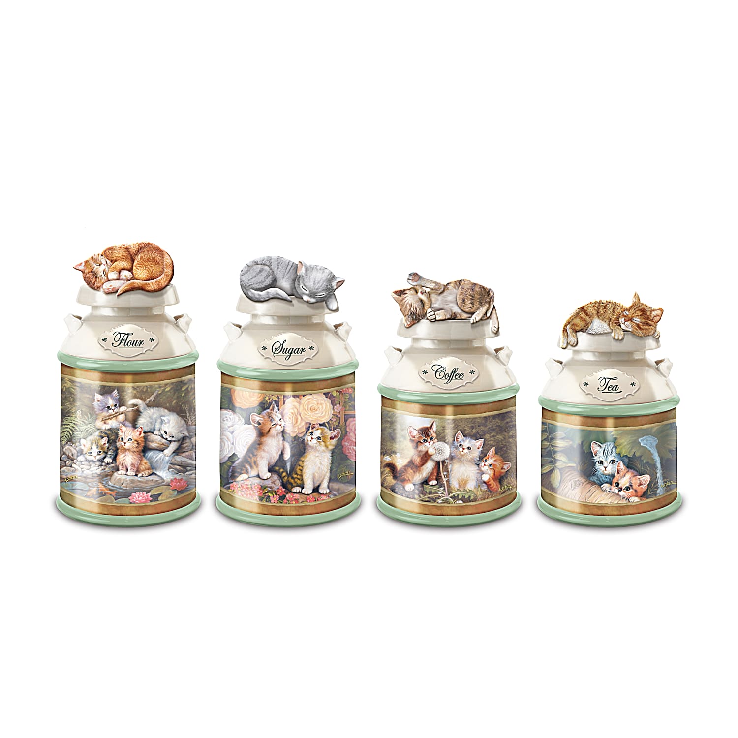 Jurgen Scholz Cozy Kittens Sculpted Cat Canister Collection With