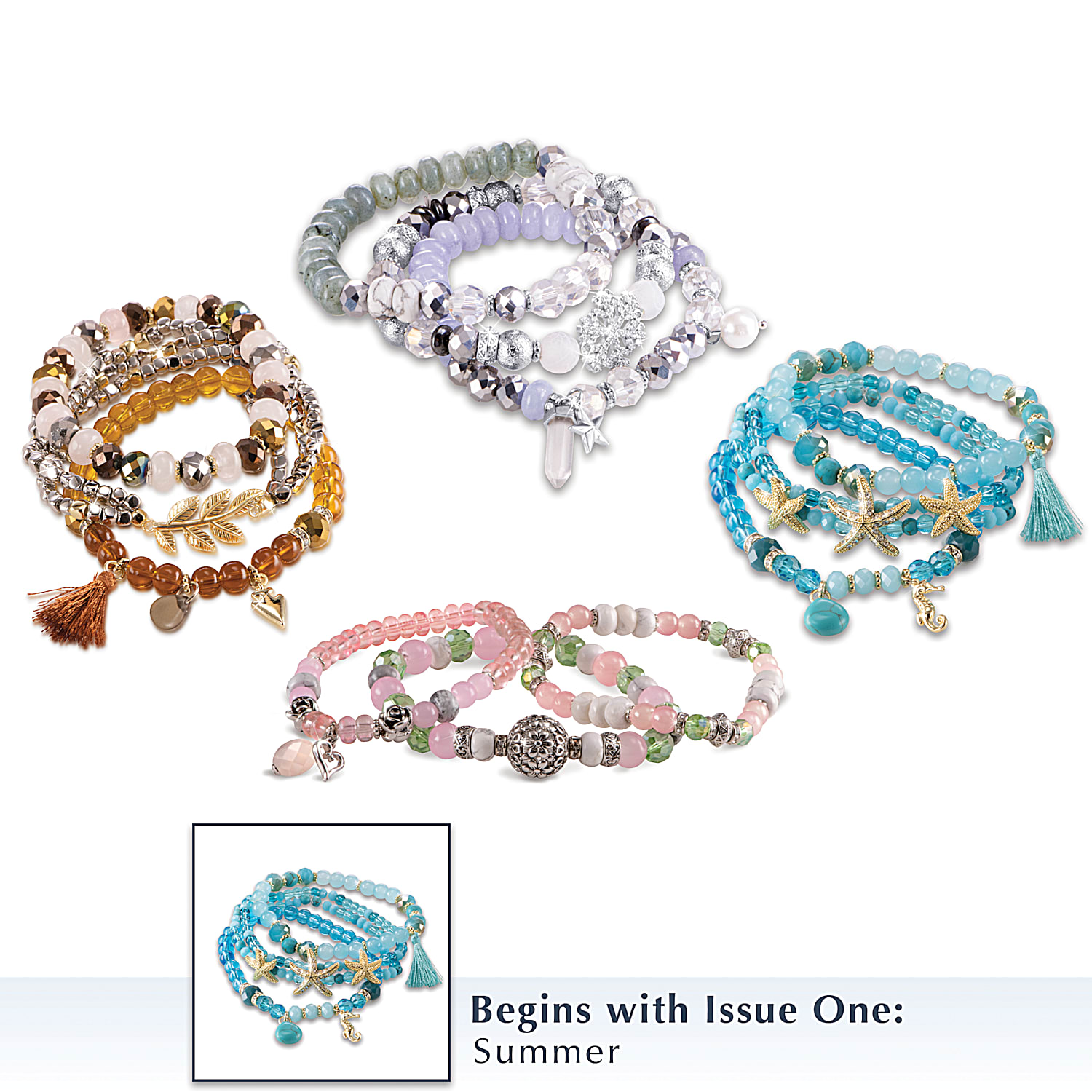 Beauty Of Nature Womens Bracelet Collection Featuring A Set Of 3 Stretch Bracelets Inspired By The Seasons Each With Its Own Unique Gemstone Charm