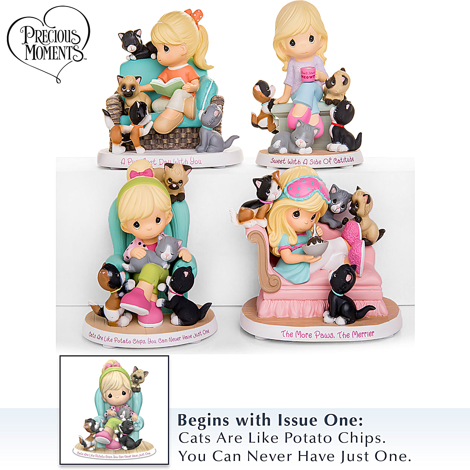 precious moments 置物　4個 Precious Moments You Had Me At Meow Hand-Painted Cat-Themed Collection