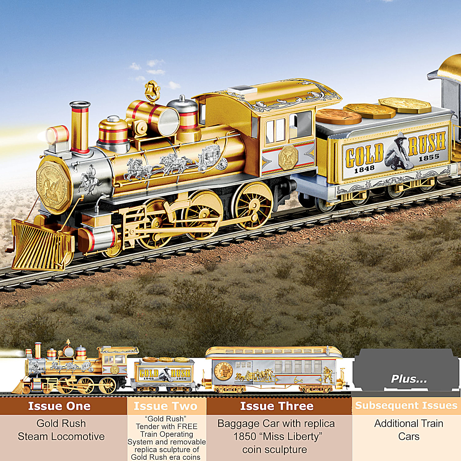 Gold Rush Express Illuminated Electric Train Collection With Track Set