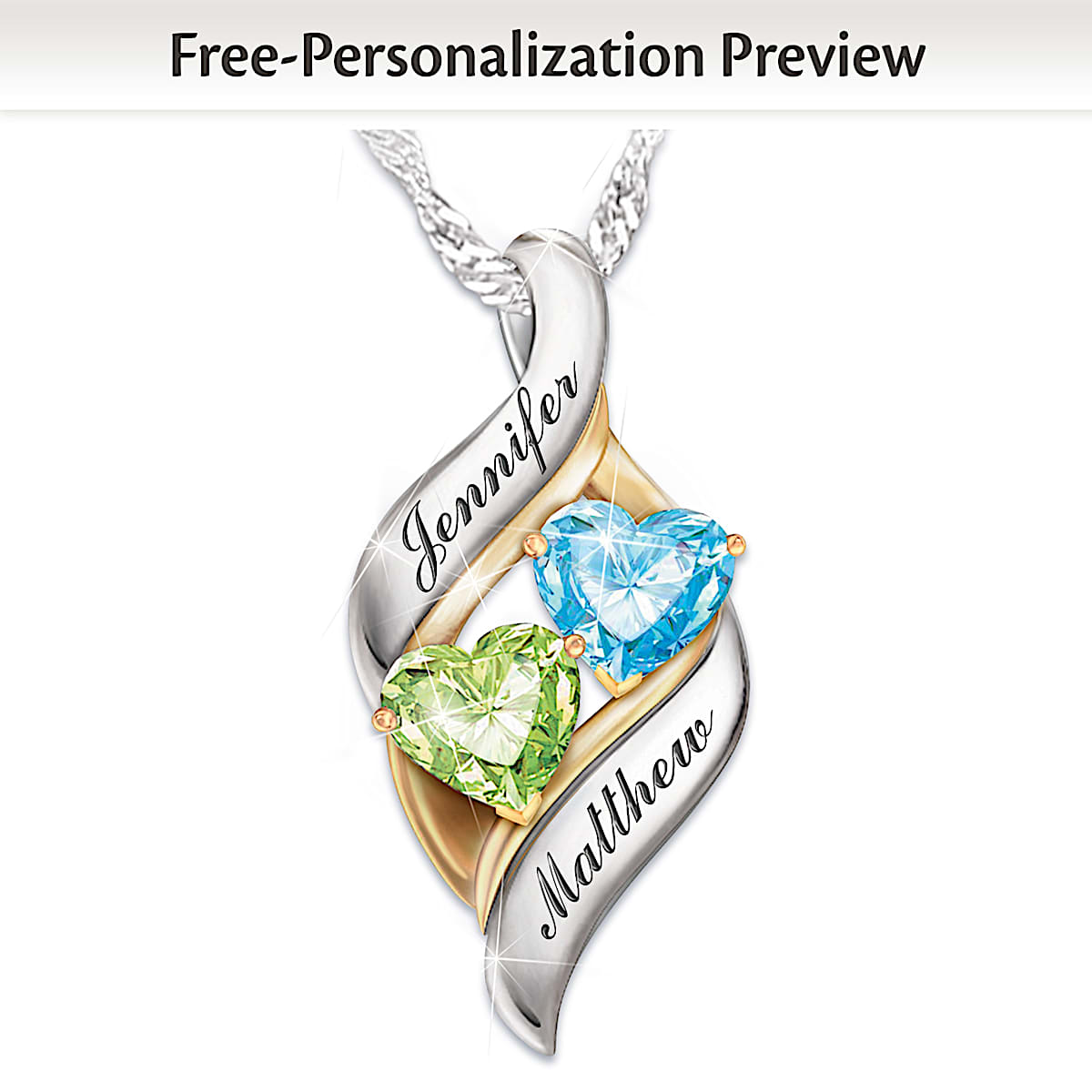 Romantic Personalized Birthstone Pendant Necklace Loving Embrace