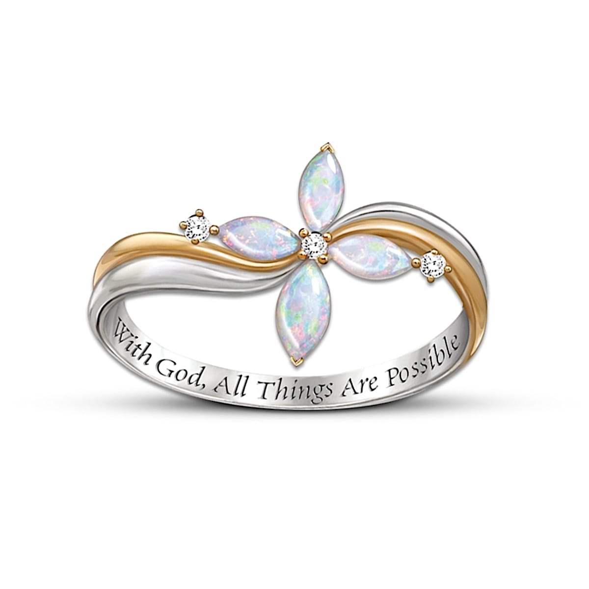 The Holy Trinity Opal And Diamond Cross Ring
