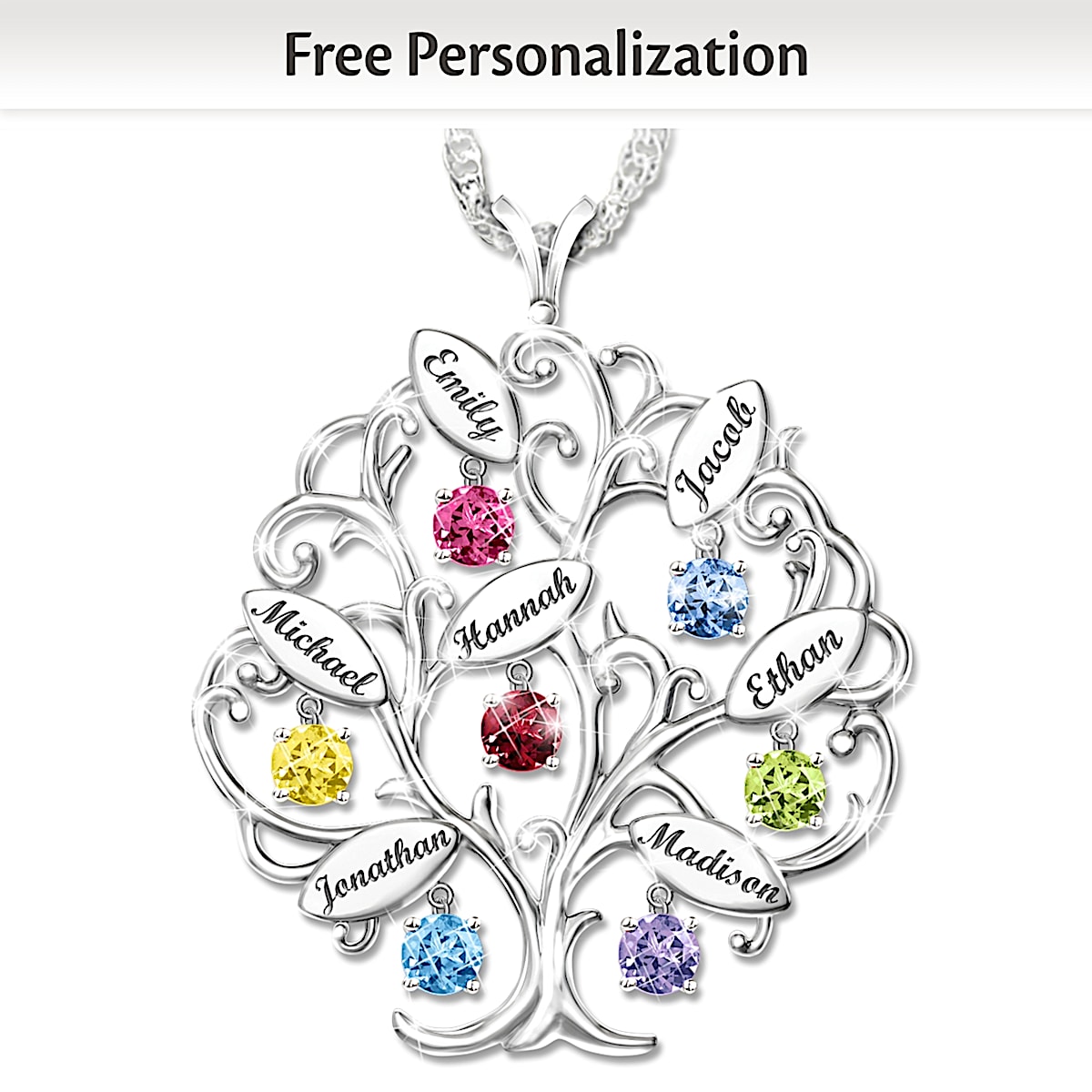 Personalized Birthstone Family Tree Pendant Necklace: Family of Love