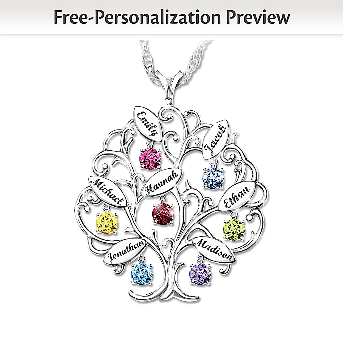 Personalized Birthstone Family Tree Pendant Necklace: Family of Love