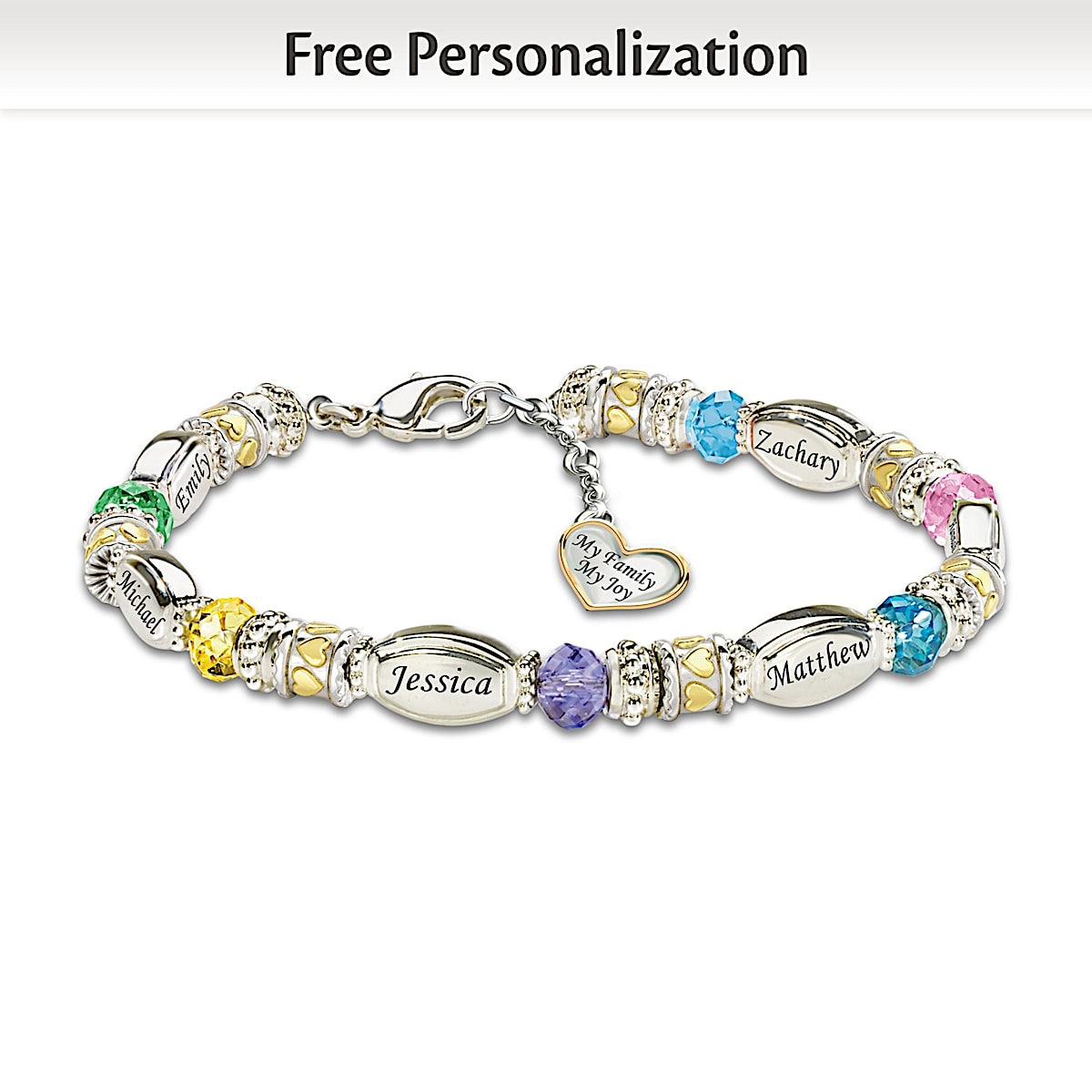 Personalized Birthstone Bracelet My Family My Joy