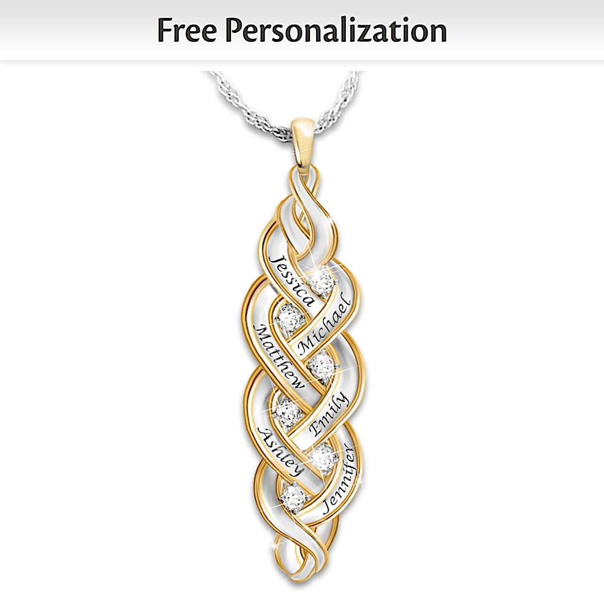 Strength Of Family Personalized Sterling Silver Diamond Pendant Necklace