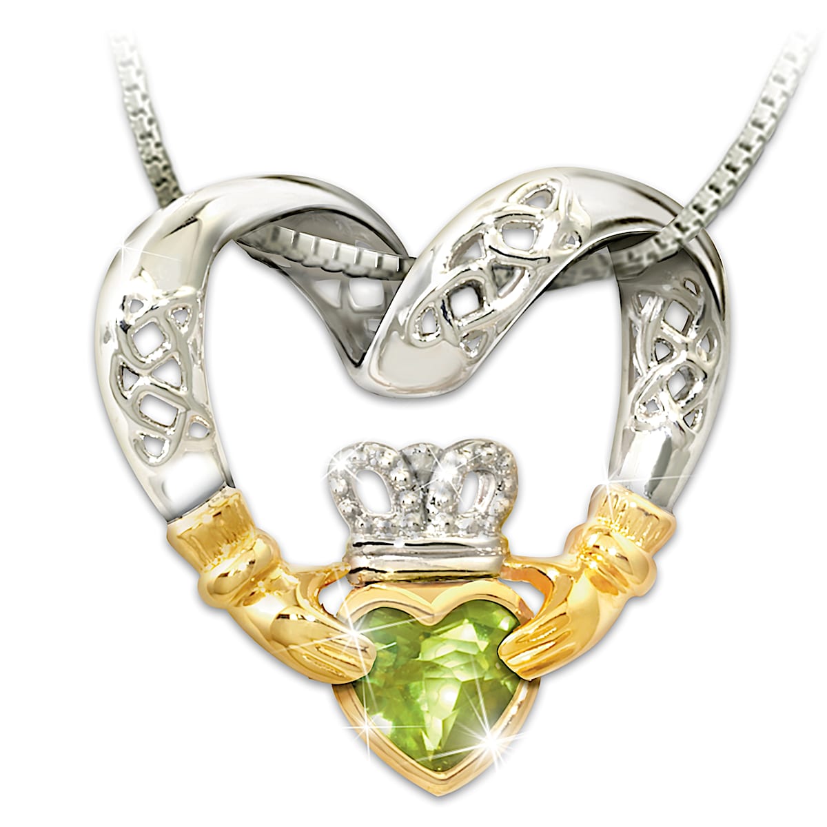 Irish Claddagh Pendant Necklace - 925 Sterling Silver Green Glass Love Gift  NEW | eBay