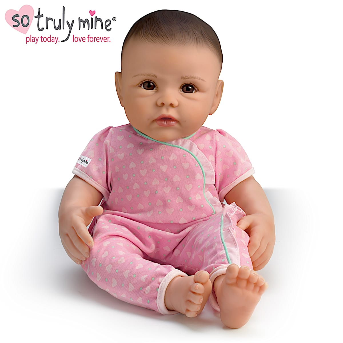 So Truly Mine Baby Doll Black Hair Brown Eyes With Pink Outfit
