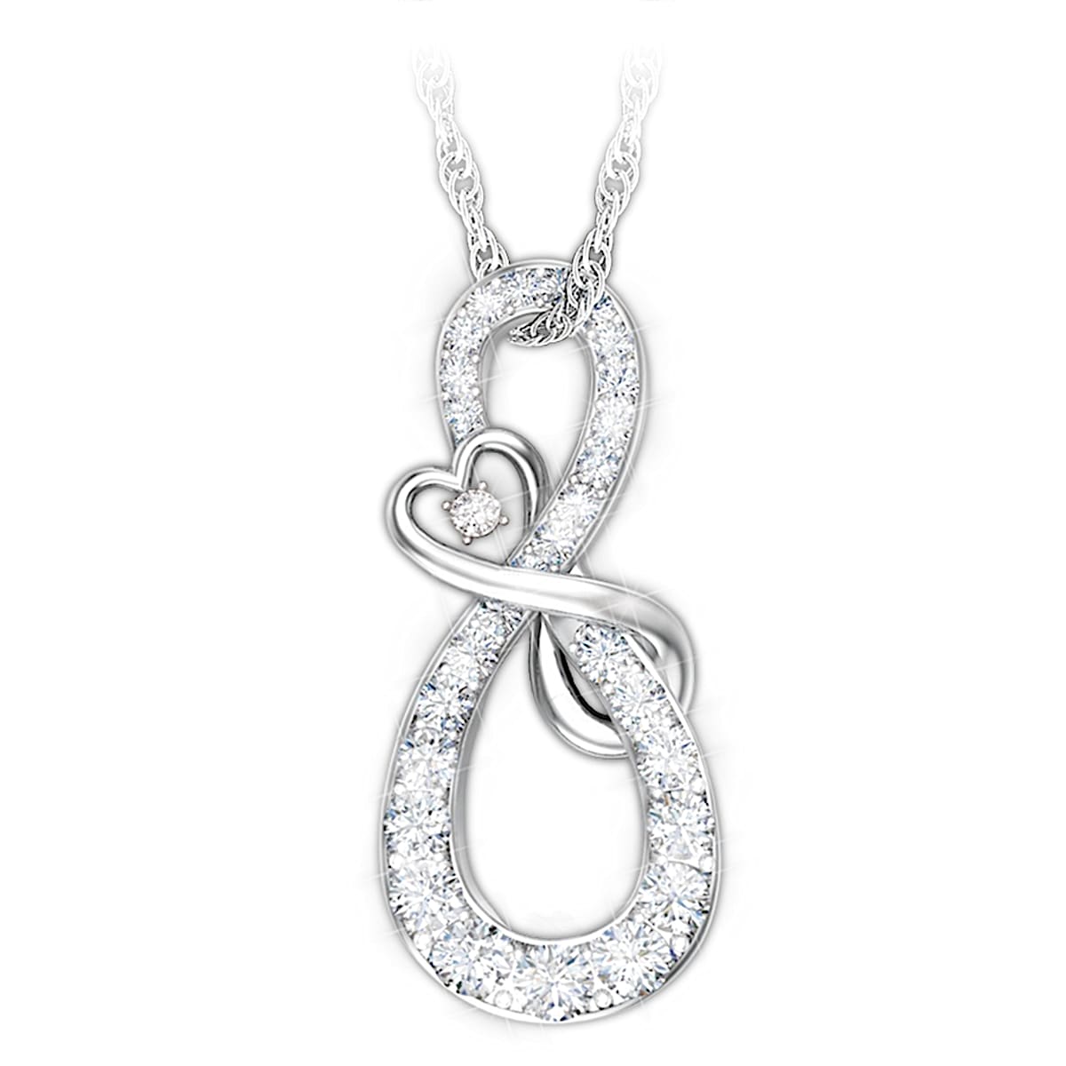Mother Daughter Diamond Infinity Sterling Silver Pendant Necklace