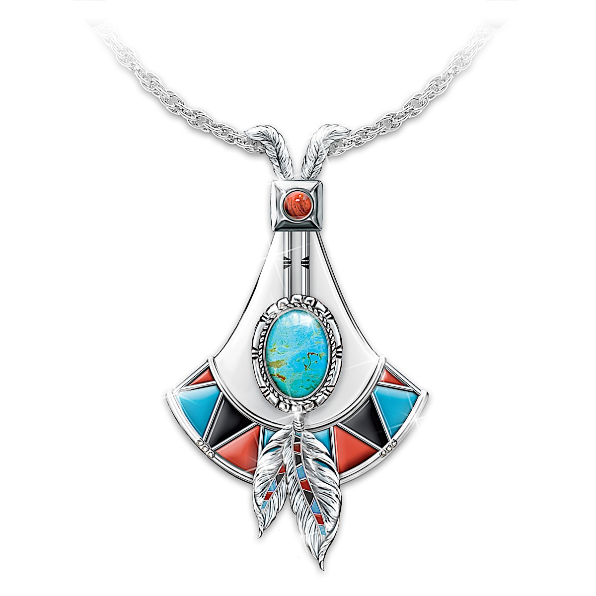 Sacred Stone Womens Sterling Silver Necklace With Turquoise