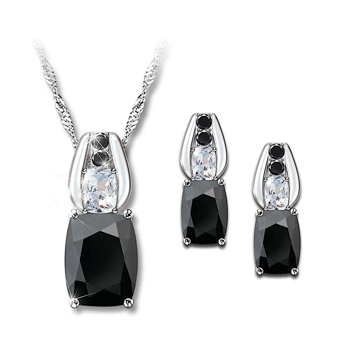Black Velvet Womens Genuine Black Spinel White Topaz Pendant Necklace And Earrings Set