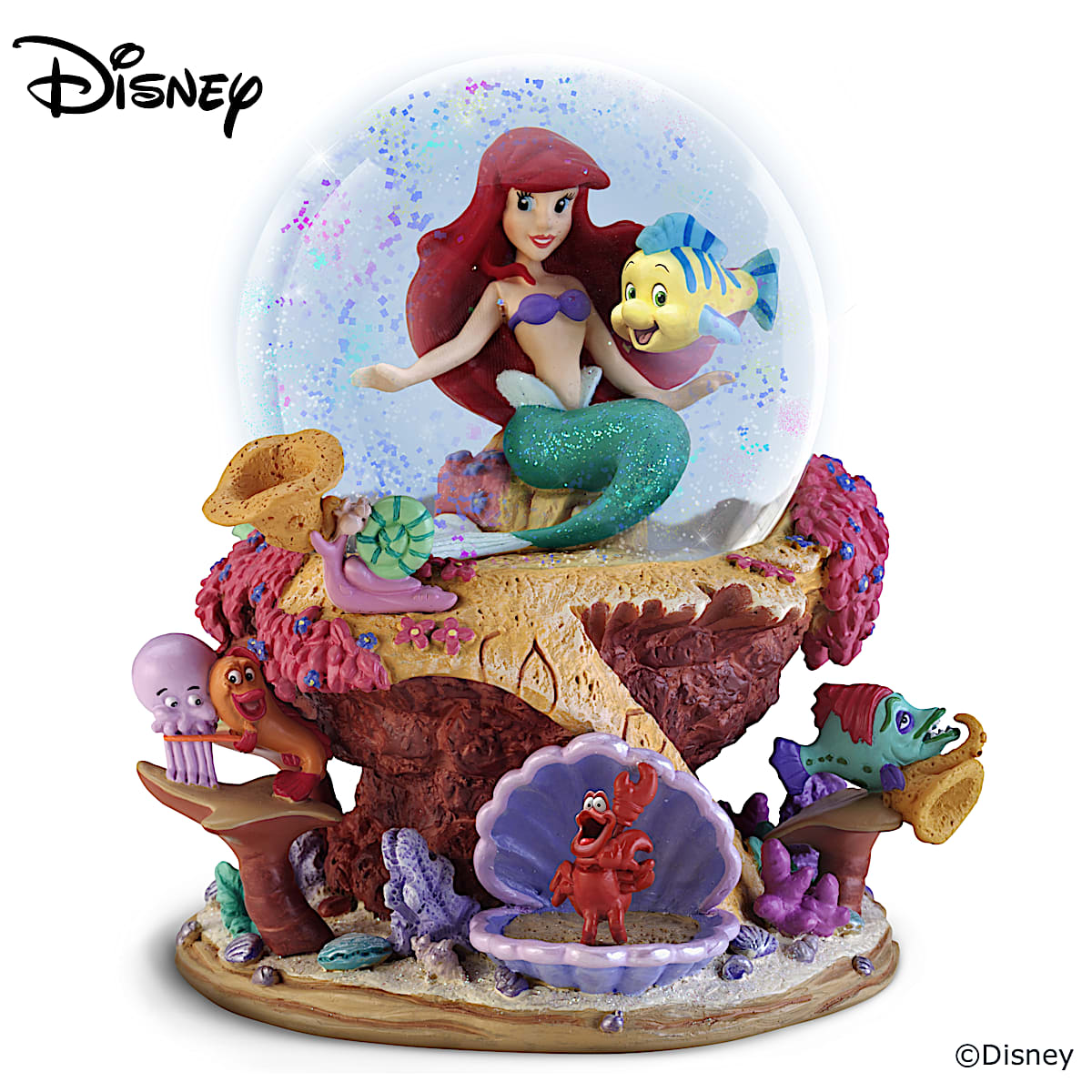 Disney The Little Mermaid Ariel And Flounder Musical Glitter Globe