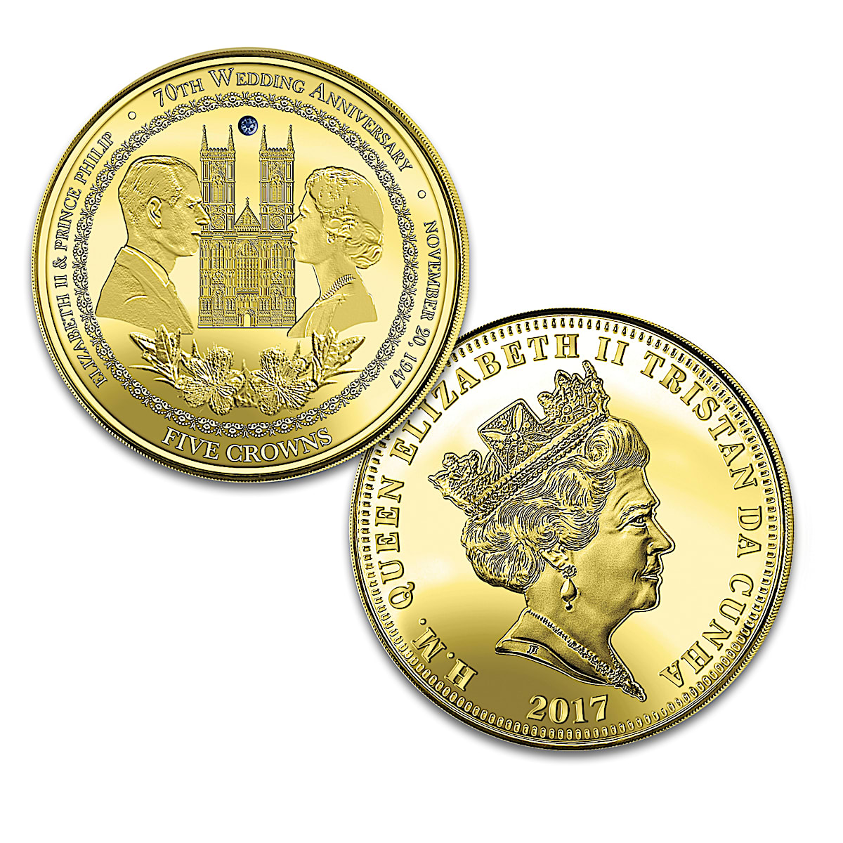 Queen Elizabeth II Prince Philip Five Crown Coin